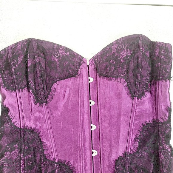 NEW ADORE ME Purple Corset Black Lace Top LARGE 2XL XXL Slimming Curvy Lingerie - Picture 5 of 11